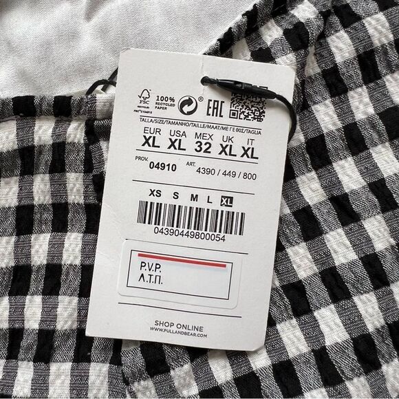 NWT Pull&Bear Black and White Gingham Strappy Mini Dress Size XL - Picture 10 of 13